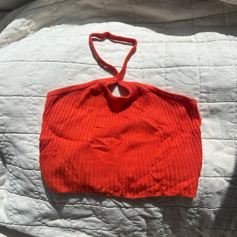 Orange Ribbed Halter Top